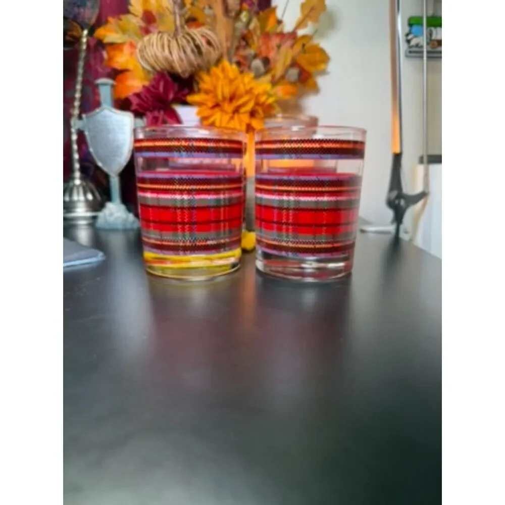 Set of 4 Vintage Georges Briard Plaid Tartan Rocks Glasses EUC